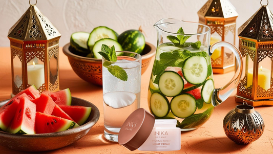 A glass of coconut water and watermelon to stay hydrated during Ramadan.